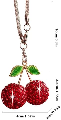 Bling Cherry Car Hanging Ornament, Cute Crystal Rear View Mirror Pendant - Image 6