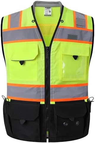JKSafety Hi-Vis Unisex Surveyor Safety Vest Heavy Duty PPE Inner Pockets by JKSafety
