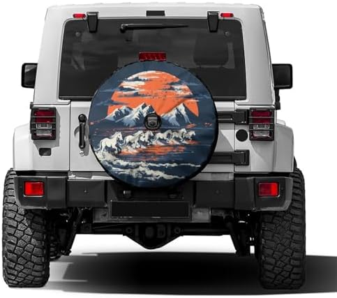 Delerain Spare Tire Cover with Backup Camera Hole White Broncos Horses Sunset by Delerain