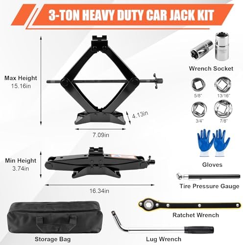 3 Ton Car Jack, Universal Heavy Duty Scissor Jack, Professional Spare Tire - Image 3