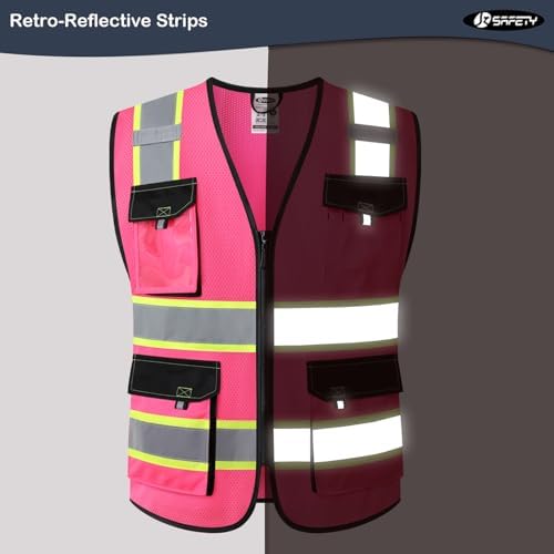 JKSafety Safety Vest for Men Women Hi Vis Reflective Vest JK220 Pink M - Image 2