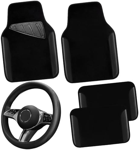 CAR PASS Microfiber Leather Steering Wheel Cover and Waterproof Car Floor Mats by CARPASS