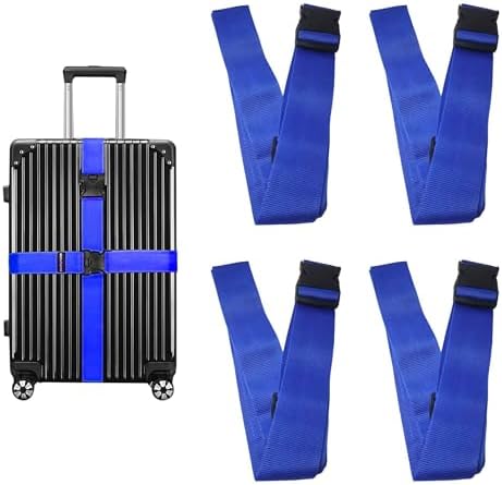 4 Pack Blue Luggage Straps, Adjustable Travel Belt by Unknown