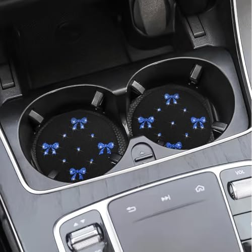 2PCS Car Coasters Rhinestone Bow Cup Holder Pad Anti-Slip Blue - Image 5