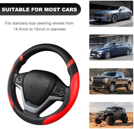 Car Steering Wheel Cover, 15 Inch Premium Leather Breathable Non-Slip Wheels - Image 5