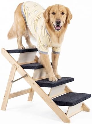 MEWANG Wood Pet Stairs, 4-Step Dog Stairs by MEWANG