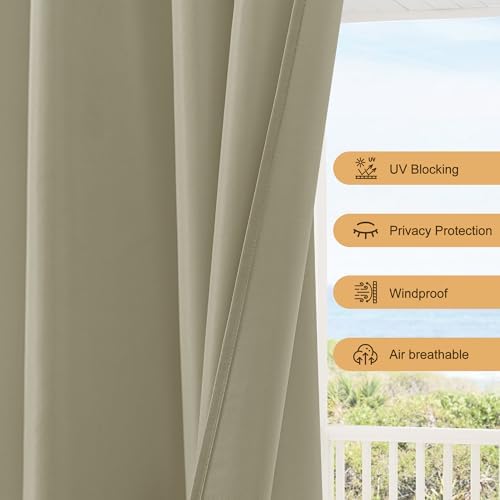 Outdoor Curtains for Patio Waterproof Rod Pocket 6 Pcs 54x95 Inch Taupe - Image 4