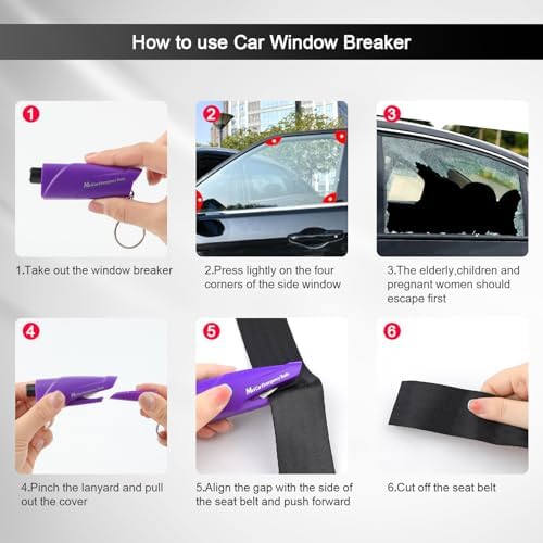 RAPUDA Window Breaker Seatbelt Cutter, 3-in-1 Mini Glass Breaker, 3 Pack Car - Image 6