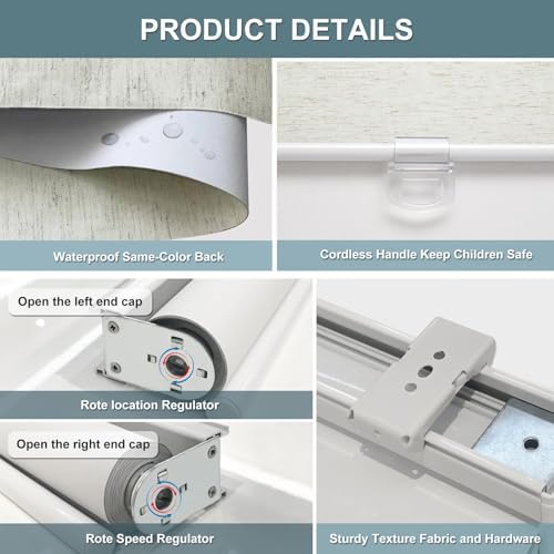AOSKY Blackout Cordless Roller Shades, 29.5" W x 72" H, Linen Cream - Image 7