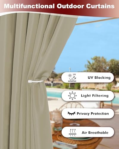 Grommet Outdoor Curtains for Patio Waterproof 8 Pcs 54x84 In Taupe - Image 3