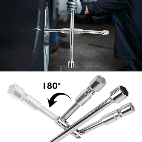 Folding Lug Wrench 4 Way, 14-Inch Foldable 4 Way Cross Lug Nut Removal Tool - Image 5