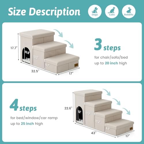 COZY KISS Dog Stairs with Storage, 17.7" H Dog Steps with Condo - Image 3