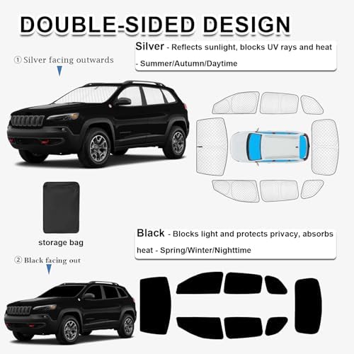 KMF 8pcs Sun Shades for Jeep Cherokee SUV 2014-2023 Accessories, Thicken Full - Image 4