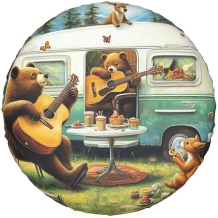 Forest Bear Playing Music Universal Spare Tire Cover, 16 Inch, Cute Waterproof by Unknown