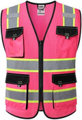 JKSafety Safety Vest for Men Women Hi Vis Reflective Vest JK220 Pink XL by JKSafety
