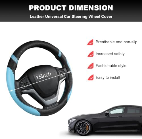 Car Steering Wheel Cover, 15 Inch Premium Leather Breathable Non-Slip Wheels - Image 2