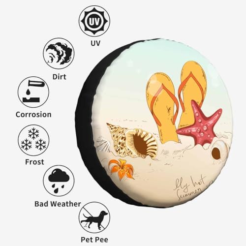 Summer Beach Spare Tire Cover Seashells Starfish and Flip Flops Wheel Covers - Image 4