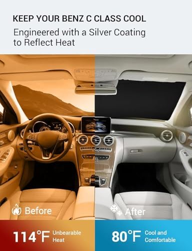 Proadsy Custom Fit 2008-2014 Benz C Class Windshield Sun Shade, Blocks Heat - Image 3