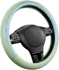 PIC AUTO Steering Wheel Cover, Light Blue Patterned & Green Leather Patchwork by PICAUTO