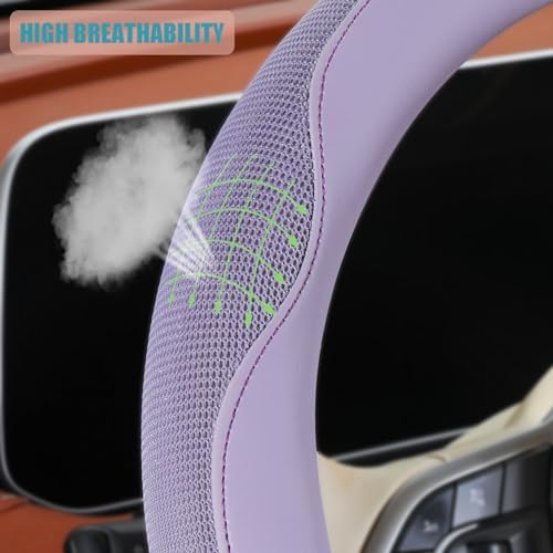 Nappa Leather Purple D Shaped Steering Wheel Cover 14 inch - Image 3