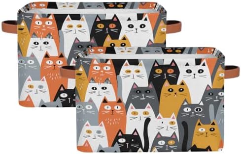 AUUXVA Storage Basket Cute Animal Cat Pattern Storage Cube Box Durable Canvas by AUUXVA