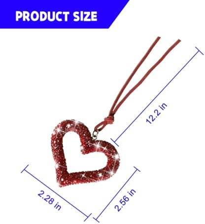 Mandark Crystal Rhinestone Heart Rearview Mirror Pendant, Wine Red - Image 2