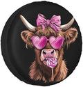 Highland Cow Pink Heart Glasses Lollipop Bow Spare Tire Cover by Unknown