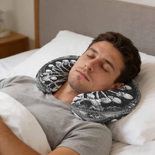 Neck Pillow for Travel, Horror Skull Halloween Black Memory Foam U Shaped - Image 4