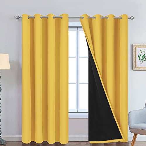 Yakamok Mustard Yellow Blackout Curtains Panels 96 Inches Long by Yakamok