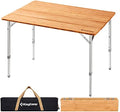 KingCamp Bamboo Folding Camping Table, 4-Fold Adjustable Outdoor Table by KingCamp