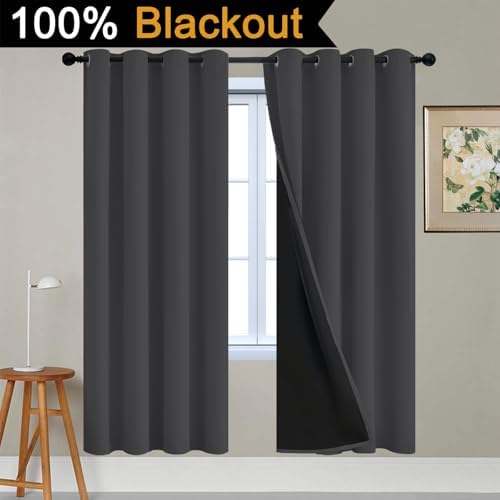 Yakamok Charcoal Grey 100% Blackout Curtains 72 Inches Long 52" Wide 2 PCS - Image 2