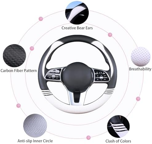 15 inch Cute Leather Steering Wheel Cover Black and White - Image 4