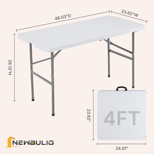 NEWBULIG 4 FT Foldable Table Easy to Fold and Store, Folding Picnic Table - Image 3