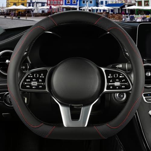 Black Microfiber Leather D Shaped Steering Wheel Cover by Binsheo