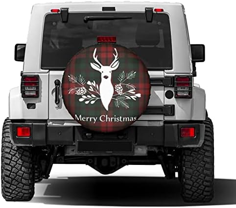 Merry Christmas Deer Tartan Plaid Buffalo Spare Tire Cover Dust-Proof Wheel - Image 2