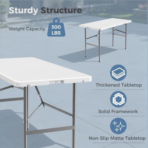DUMOS 4 FT Folding Picnic Table, Portable Plastic Table - Image 4