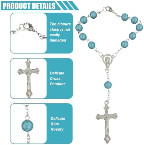 smilfuy 2PCS Car Rosary for Rearview Mirror, Cyan Rosary Pendant - Image 3