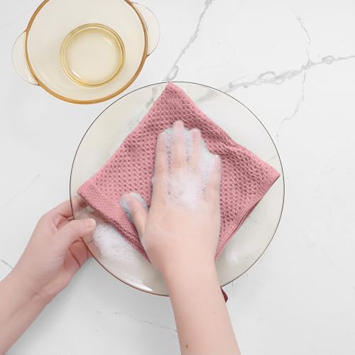 Homaxy 100% Cotton Waffle Weave Kitchen Dish Cloths 12-Pack, Dried Rose - Image 4