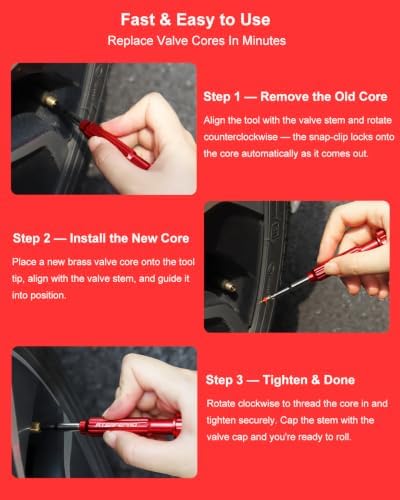 Valve Core Removal Tool Kit, Stainless Steel Snap-Clip Tip, Bearing-Assisted - Image 6