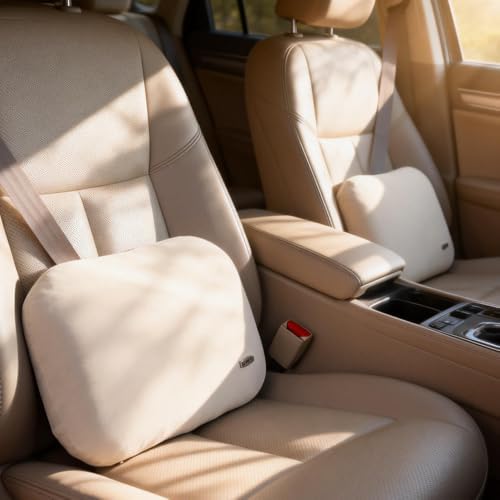 Beige Lumbar Support Pillow for Car Recliner Soft Lower Back Waist Cushion - Image 4