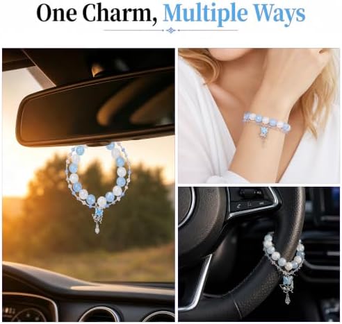Steering Wheel Rosary, Butterfly Rosary Rearview Mirror Charm Crystal Decor - Image 7