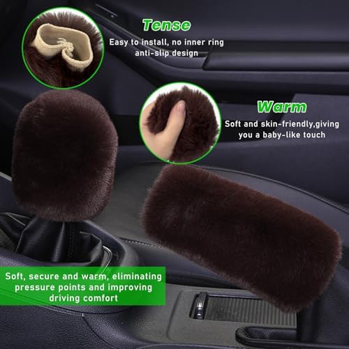 Ziciner 2PCS Plush Car Gear Shift Knob Cover & Handbrake Cover, Comfortable - Image 3