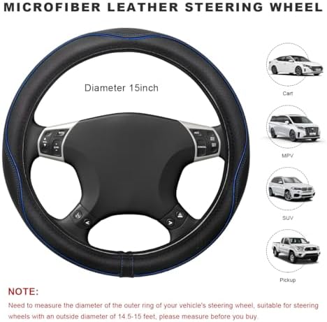 Car Steering Wheel Cover, 15 Inch Anti-Slip Breathable Leather Auto Steering - Image 2