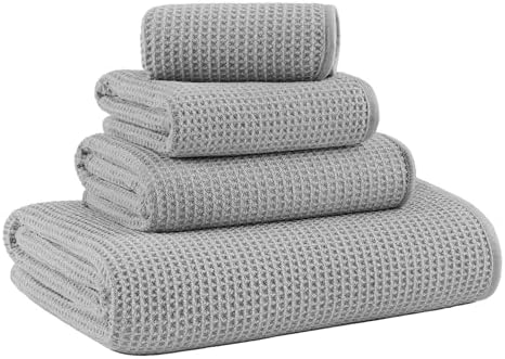 MICROFI Waffle Weave Bath Towel Set, Microfiber, 4 Pieces, Quick Dry, by Unknown