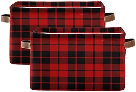 AUUXVA Storage Basket Red Black Christmas Buffalo Plaid Check Storage Cube Box - Image 2