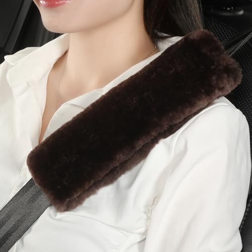 AOGELAN Fluffy Fuzzy Genuine Sheepskin Car Seat Belt Covers by AOGELAN