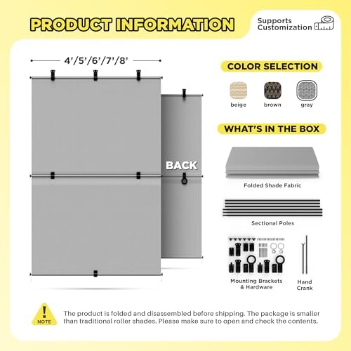 Outdoor Roller Shade 7'W x 15'H Cordless Shades Roll Up, Folding Exterior Patio - Image 5