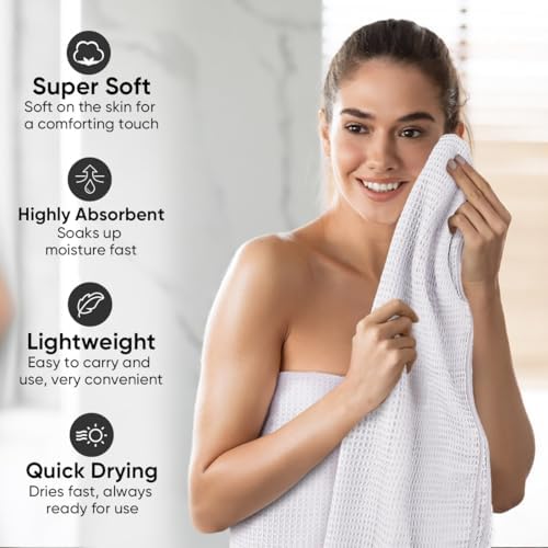HOMEXCEL White Waffle Bath Towels Set of 4 Pack, Waffle Towels - Image 3