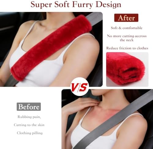 Amooca 2-Pack Soft Furry Universal Seatbelt Cover Car Shoulder Pad - Image 2