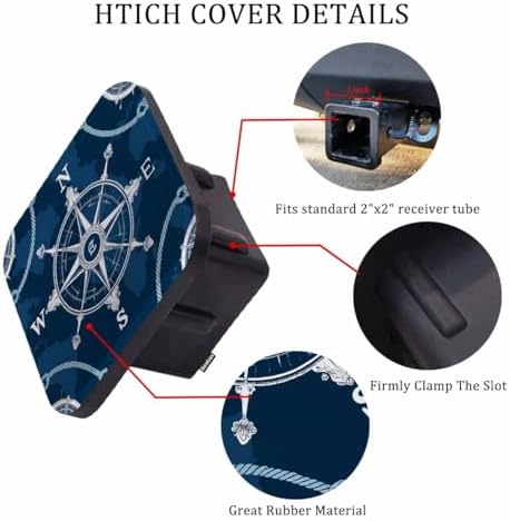 Trailer Hitch Covers Compass, World Map Nautical Wind Rose Compass Rope Knots - Image 3